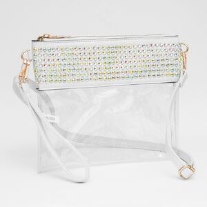White Clear Crystal Studded Transparent Bag Clutch Purse Crossbody Wristlet